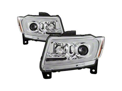 Signature Series Light Bar Projector Headlights; Chrome Housing; Clear Lens (11-13 Jeep Grand Cherokee WK2 w/ Factory Halogen Headlights)