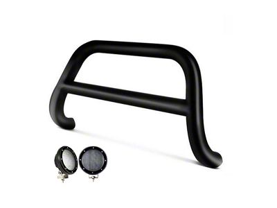 Sport Bull Bar with 5.30-Inch Black Round Flood LED Lights; Black (99-04 Jeep Grand Cherokee WJ)