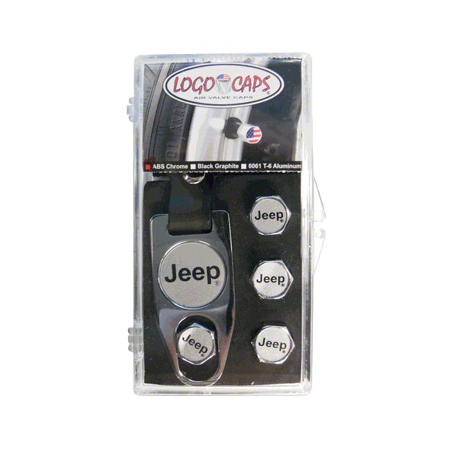 Jeep Grand Cherokee Valve Stem Caps with Jeep Logo; Black and Silver