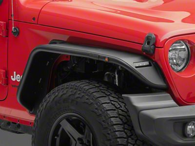 Jeep Licensed by RedRock Tubular Fender Flares with LED DRL and Marker Lights; Front (18-25 Jeep Wrangler JL)