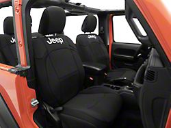 Jeep Licensed by TruShield Custom Fit Neoprene Front Seat Covers with Jeep Logo; Black (18-26 Jeep Wrangler JL 2-Door)