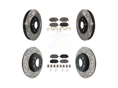 Drilled and Slotted Brake Rotor and Ceramic Pad Kit; Front and Rear (15-23 Jeep Renegade BU)