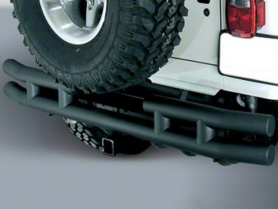 Rugged Ridge 3-Inch Double Tube Rear Bumper with Hitch; Black (87-06 Jeep Wrangler YJ & TJ)
