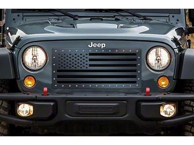 1-Piece Steel Grille; American Flag Solid (07-18 Jeep Wrangler JK)