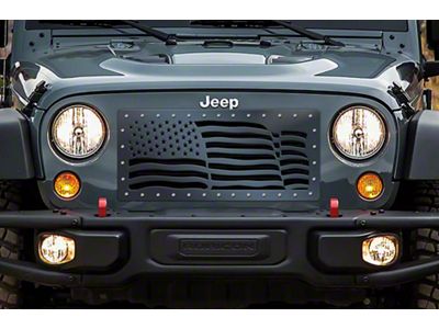 1-Piece Steel Grille; American Flag Wave (07-18 Jeep Wrangler JK)