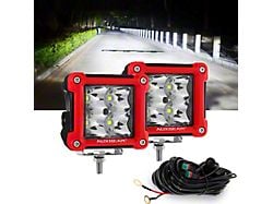 3-Inch LED Pods Lights with Red Frame; Flood Beam (Universal; Some Adaptation May Be Required)