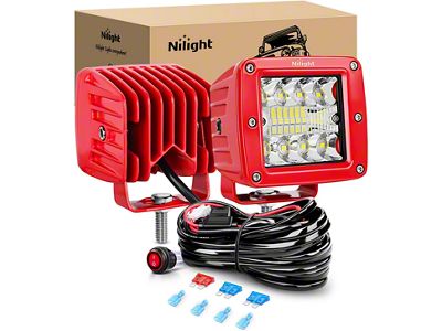 3-Inch Triple Row LED Cube Lights with Red Shell; Flood/Spot Combo (Universal; Some Adaptation May Be Required)