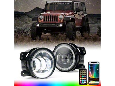 4-Inch Escapade Series 60W LED Fog Lights with RGB Halo Ring DRL (18-25 Jeep Wrangler JL Rubicon & Sahara w/ Factory Plastic Bumper)