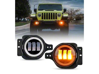4-Inch III Series Halo LED Fog Lights; Amber (18-25 Jeep Wrangler JL)