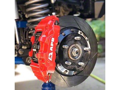 APB 4-Piston Front Big Brake Kit with 13.40-Inch Slotted Rotors; Red Calipers (07-18 Jeep Wrangler JK w/ Factory 17-Inch Wheels)