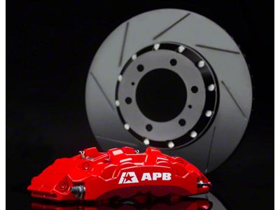 APB 4-Piston Front Big Brake Kit with 14-Inch Slotted Rotors; Red Calipers (18-25 Jeep Wrangler JL, Excluding Rubicon 392)