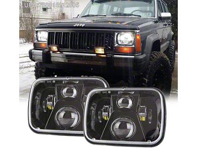 5x7-Inch LED Headlights; Black Housing; Clear Lens (87-95 Jeep Wrangler YJ)
