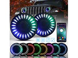 7-Inch 3D RGBW Halo Headlights; Black Housing; Clear Lens (76-18 Jeep CJ7, Wrangler TJ & JK)
