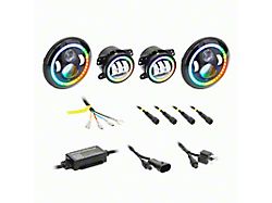 7-Inch Chasing Halo LED Headlights with 4-Inch Fog Lights; Black Housing; Clear Lens (07-25 Jeep Wrangler JK & JL)