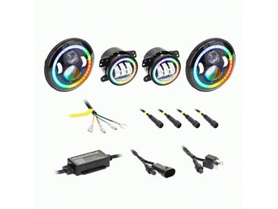 7-Inch Chasing Halo LED Headlights with 4-Inch Fog Lights; Black Housing; Clear Lens (07-25 Jeep Wrangler JK & JL)
