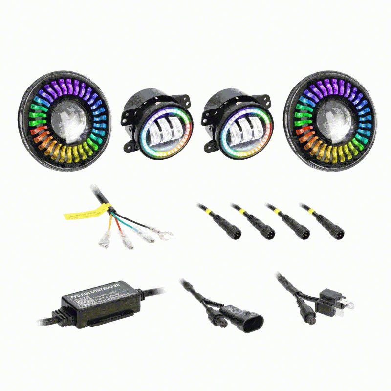 Jeep Wrangler 7-Inch Chasing RGB Projector Headlights with 4-Inch Fog ...