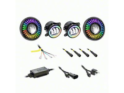 7-Inch Chasing RGB Projector Headlights with 4-Inch Fog Lights; Black Housing; Clear Lens (07-25 Jeep Wrangler JK & JL)