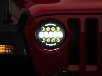 7-Inch LED Headlights with Partial Halo; Black Housing; Clear Lens (18-25 Jeep Wrangler JL)