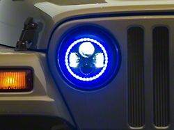 7-Inch Blue Halo LED Headlights; Black Housing; Clear Lens (97-18 Jeep Wrangler TJ & JK)
