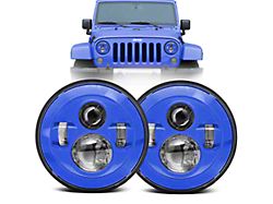 7-Inch Round Colored LED Headlights; Blue Housing; Clear Lens (97-18 Jeep Wrangler TJ & JK)