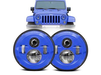 7-Inch Round Colored LED Headlights; Blue Housing; Clear Lens (97-18 Jeep Wrangler TJ & JK)