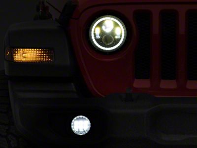 Quake LED Tempest 9-Inch HD Headlights and 4-Inch Fog Lights with White DRL Halo and Amber Turn Signal; Black Housing; Clear Lens (18-25 Jeep Wrangler JL)