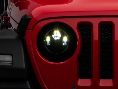 Quake LED Tempest 9-Inch Headlights with White DRL Halo and Amber Turn Signal; Black Housing; Clear Lens (18-25 Jeep Wrangler JL)