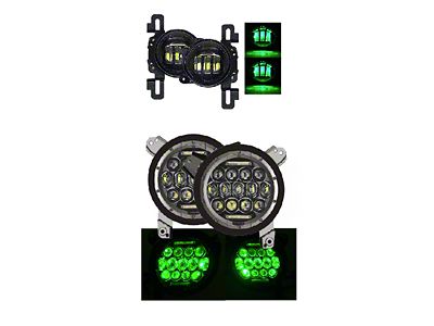 Quake LED Tempest 9-Inch RGB Headlights with 4-Inch Fog Lights; Black Housing; Clear Lens (18-25 Jeep Wrangler JL)