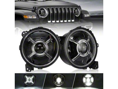 9-Inch Devils Eyes LED Headlights with DRL; Black Housing; Clear Lens (18-25 Jeep Wrangler JL)