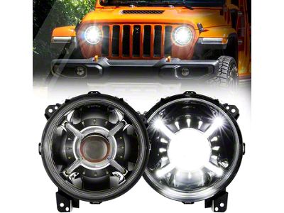 9-Inch LED Headlights with DRL; Black Housing; Clear Lens (18-25 Jeep Wrangler JL)