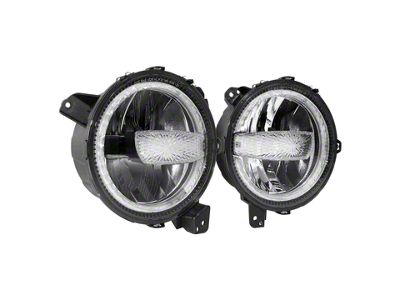 9-Inch LED Headlights with DRL Halo; Black Housing; Clear Lens (18-25 Jeep Wrangler JL)