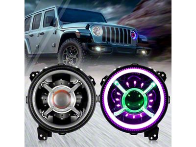 9-Inch RGB LED Headlights with Bluetooth Control; Black Housing; Clear Lens (18-25 Jeep Wrangler JL)