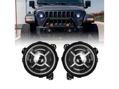 9-Inch RGB-W Halo LED Headlights; Black Housing; Clear Lens (18-25 Jeep Wrangler JL)