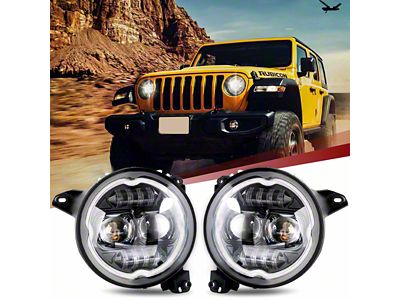 9-Inch RGB+W Chasing Style LED Headlights with 4-Inch Fog Lights; Black Housing; Clear Lens (18-25 Jeep Wrangler JL)