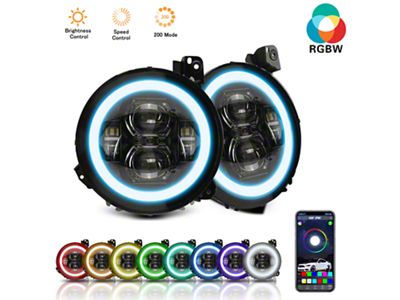 9-Inch RGBW Halo LED Headlights; Black Housing; Clear Lens (18-26 Jeep Wrangler JL)