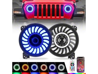 9-Inch Sharingan RGB Halo LED Headlights; Black Housing; Clear Lens (18-25 Jeep Wrangler JL)