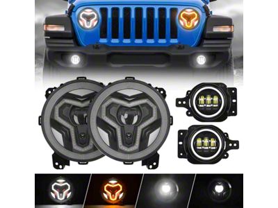 9-Inch Warrior Series LED Halo Headlights with Halo Fog Lights; Black Housing; Clear Lens (18-25 Jeep Wrangler JL)