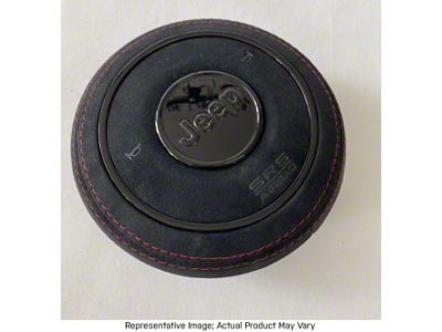 Alcantara Steering Wheel Airbag Cover with Red Stitching and Black Emblems (07-18 Jeep Wrangler JK)