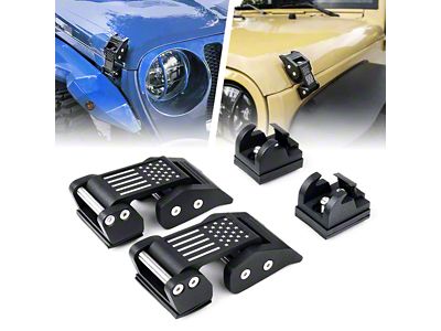 Aluminum Hood Latches; U.S. Flag (07-25 Jeep Wrangler JK & JL)