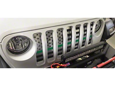 American Flag Grille Insert; Thin Green Line (18-25 Jeep Wrangler JL)