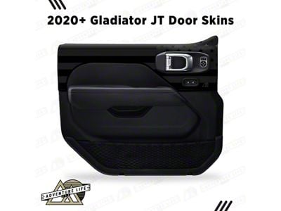 American Flag Interior Door Skins; Front; Black with Gloss Black Outline (18-26 Jeep Wrangler JL w/ Power Windows & Locks)