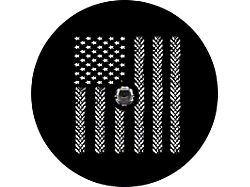 American Flag Tire Tracks Spare Tire Cover with Camera Cutout; Black (18-25 Jeep Wrangler JL)