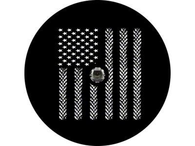 American Flag Tire Tracks Spare Tire Cover with Camera Cutout; Black (18-25 Jeep Wrangler JL)