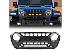 American Modified Armor Grille with Amber Lights; Matte Black (18-25 Jeep Wrangler JL)