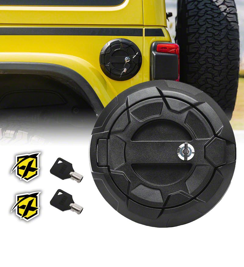 thumbnail interactive-video image 1 of GalaxyMotoInc Gloss Black Locking Gas Door Cover With Key – For 07-17 Jeep JK Wrangler 1 of 3