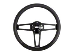 Billet T-Series Steering Wheel with Jeep Logo; 14-Inch; Black (76-95 Jeep CJ7 & Wrangler YJ)