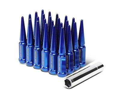 Blue Steel Spiked Lug Nuts; M14x1.5; Set of 24 (18-26 Jeep Wrangler JL)