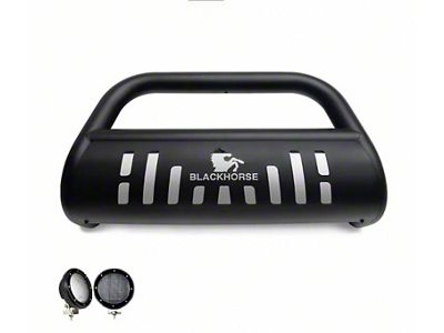 Bull Bar with 5.30-Inch Black Round Flood LED Lights; Black (10-18 Jeep Wrangler JK)