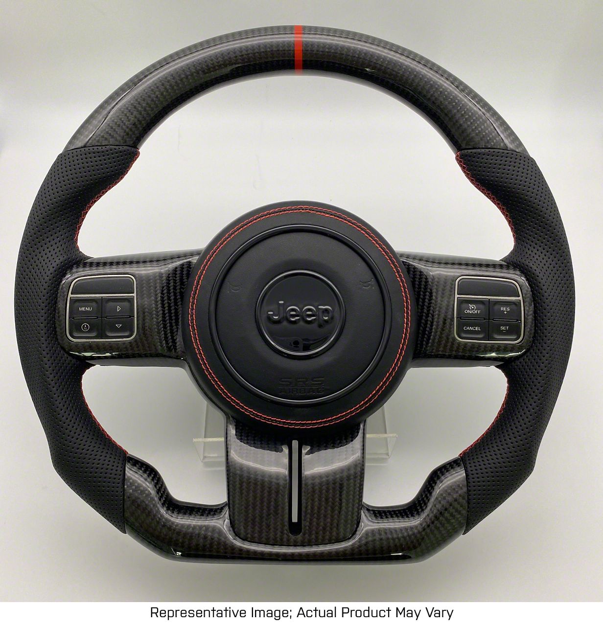 Jeep Wrangler Carbon Fiber and Black Leather Steering Wheel with Trim