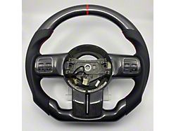 Carbon Fiber and Black Leather Custom Steering Wheel with Red Stitching and Red Stripe (07-18 Jeep Wrangler JK)
